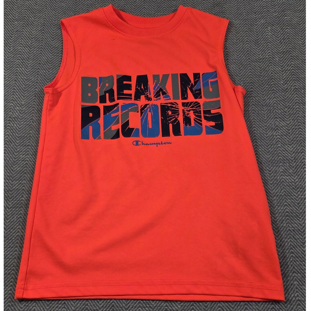 Champion Boys Orange Breaking Records Graphic Sleeveless Athletic Tank Top 7/8